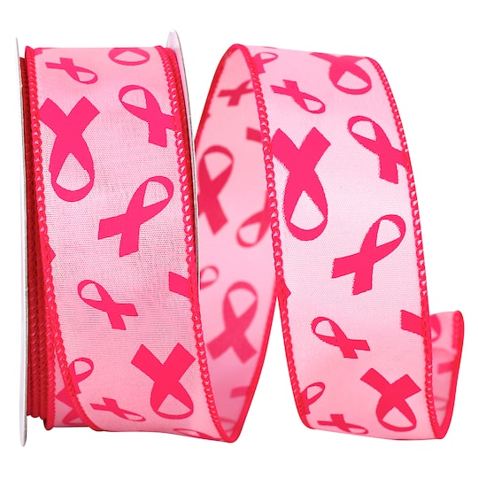 JAM Paper 1.5" x 20yd. Pink Breast Cancer Awareness Wired Ribbon